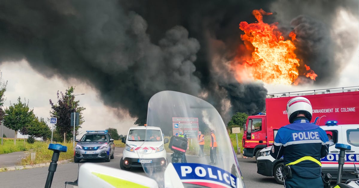Various emergency vehicles including police motorcycles, cars, and fire trucks equipped with Voice Controller iMS.